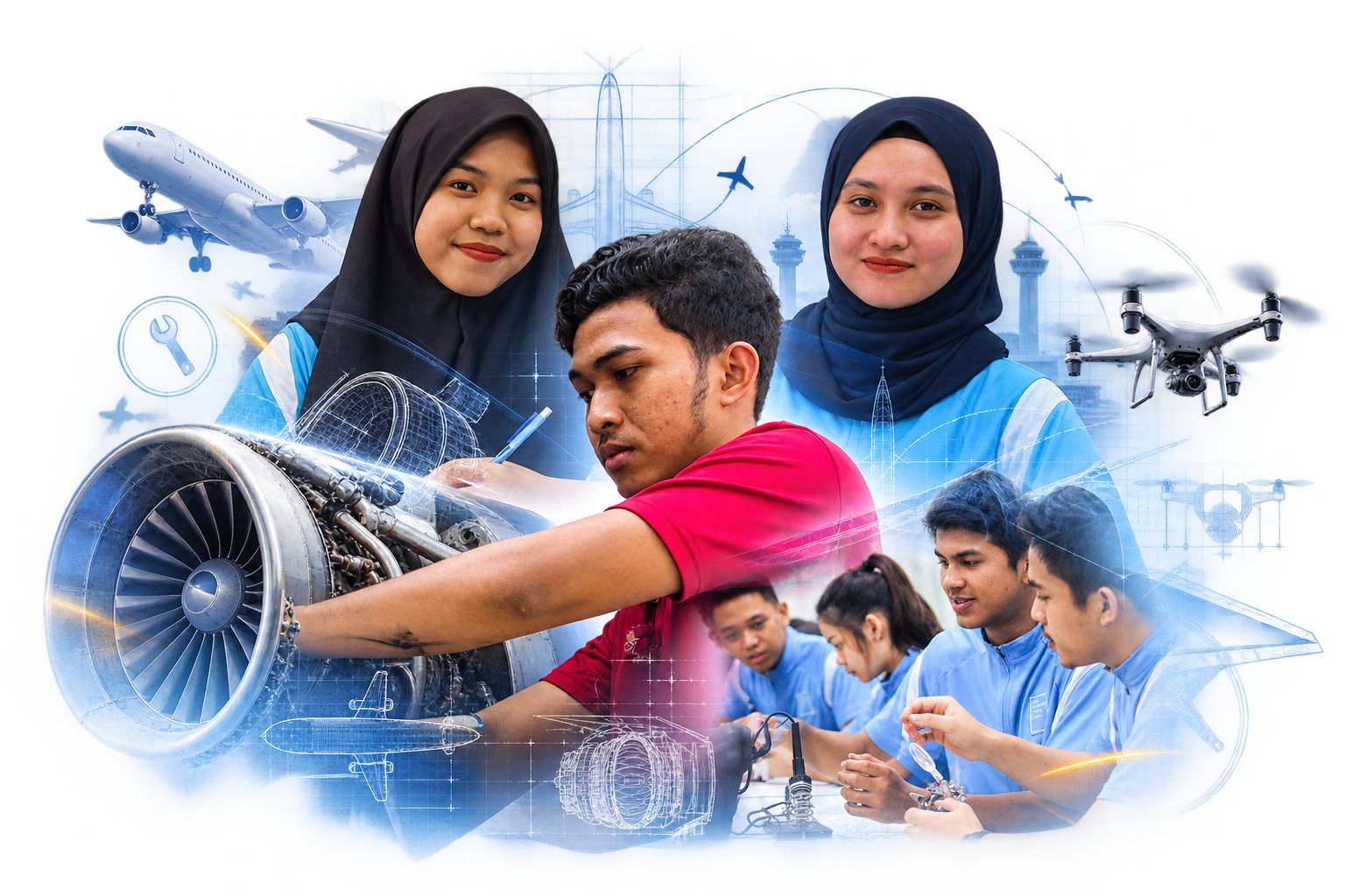 Aircraft maintenance training aircraft and workshop scene